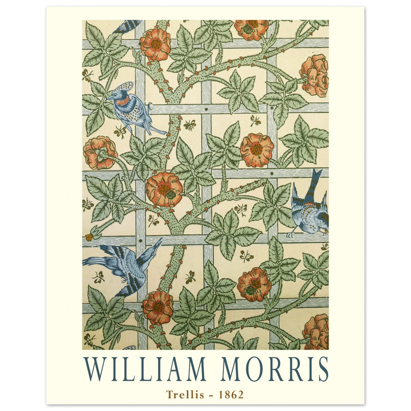 William Morris Trellis vintage wallpaper.  art print of this flower and leaves design
