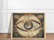 Vintage planet earth world map. Antique retro universe illustration. Zodiac astronomic chart.
