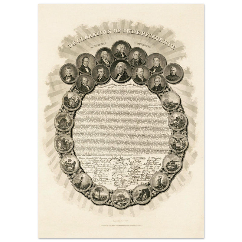 Declaration of Independence vintage print reproduction - Congress July 4th 1776 engraved by Geo. G. Smith.