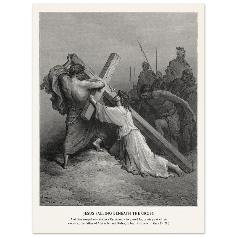 Gustave Dore The Bible engraving print . Jesus falling beneath the cross .