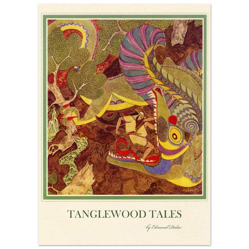Edmund Dulac Tanglewood Tales illustration . The Dragon's Teeth Jason confronts the beat tha guards  Golden Fleece