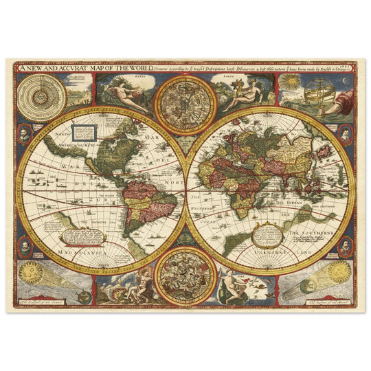 John Speed Ancient double hemisphere world map.
