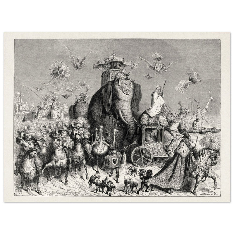 Royal Cavalcade Ane Skin Fairytale ( Peau d' Ane ) illustration by Gustave Dore. Part of Fairy Tales of Charles Perrault.