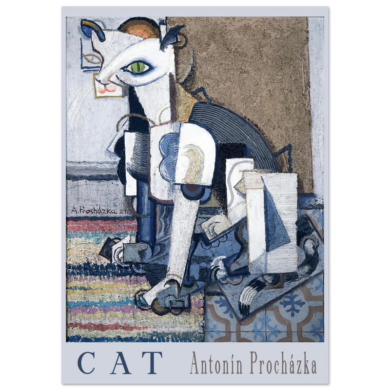 Cat painting cubism style poster reproduction Creator: Antonín Procházka 1921