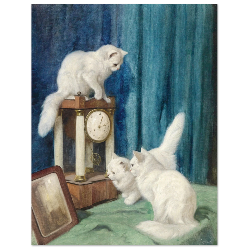 Three curious cats old painting by Arthur Heyer.