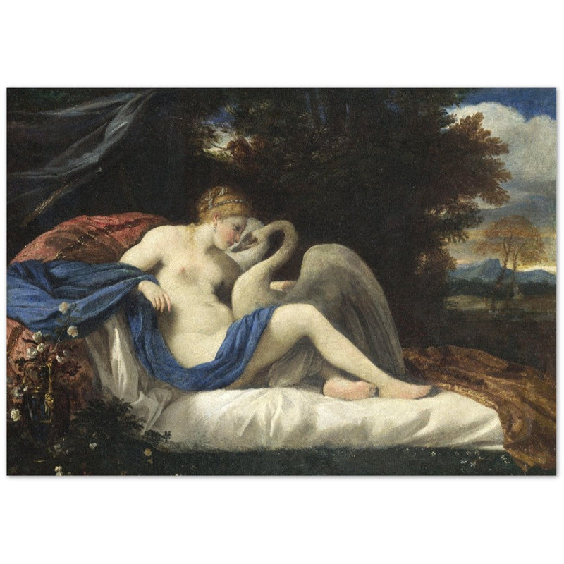 Leda and the Swan by Pier Francesco Mola.  of antique painting. Greek mythology