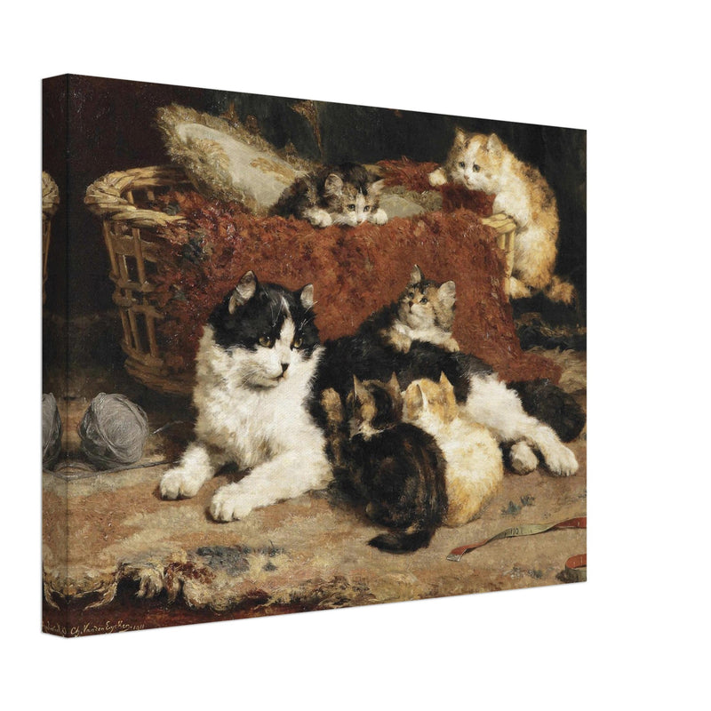 Bonne Mere a cat and her kittens by Charles van der Eycken