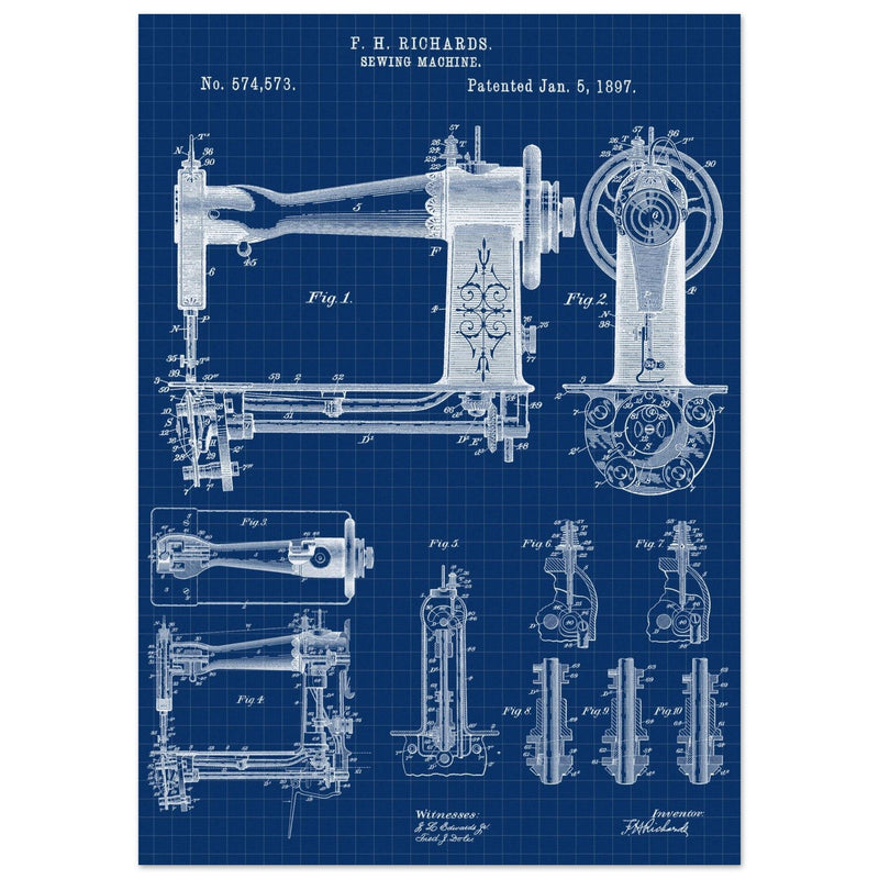 Sewing machine vintage patent 1897 by F. H Richards.
