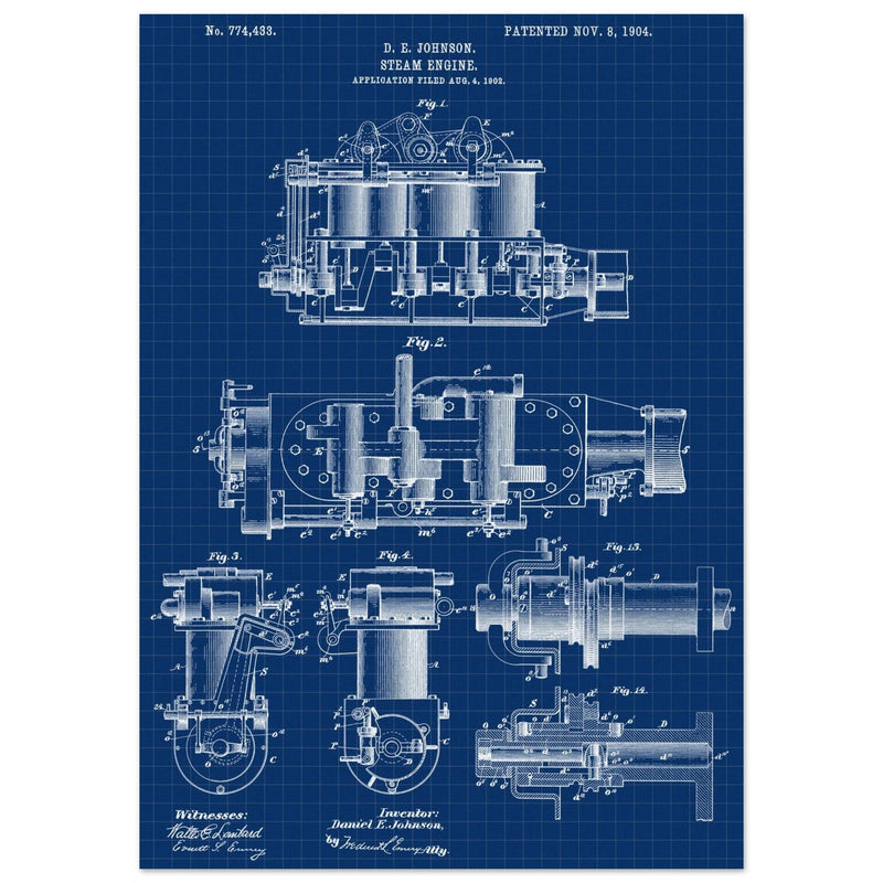 Steam engine patent 1904 by D. E Johnson.