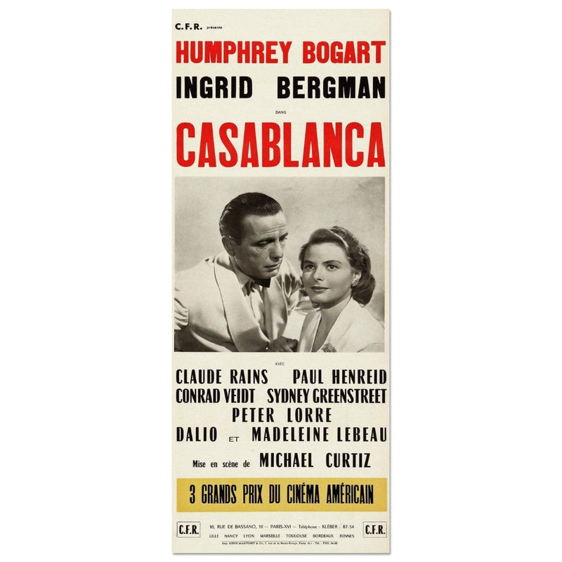 Casablanca with Humphrey Bogart and Ingrid Bergman movie poster. Vintage prints of films that changed cinema