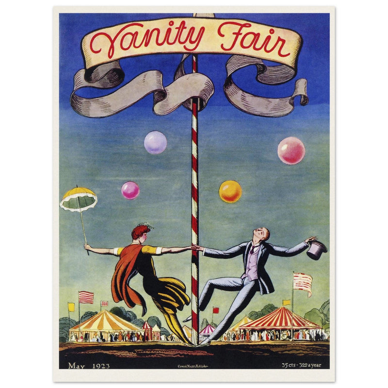 Vanity Fair magazine vintage cover by Rockwell Kent 1923. Two artists dancing at the circus.