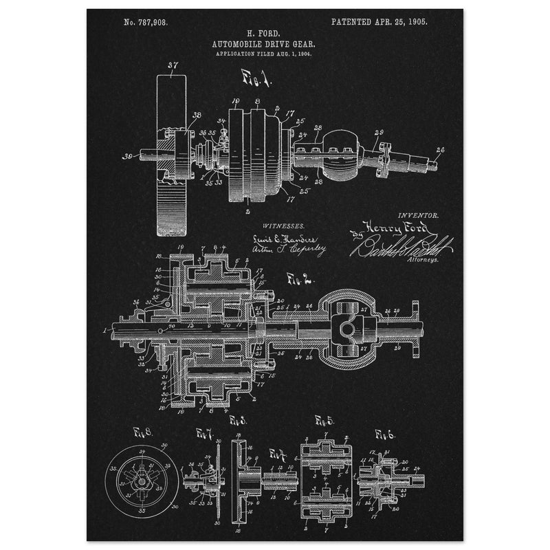 Automobile Drive Gear patent 787908 by Henry Ford. Vintage car
