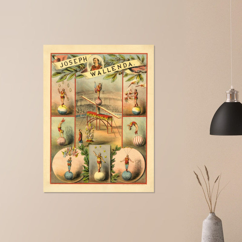 Old vintage circus print reproduction. Joseph Wallenda acrobat.