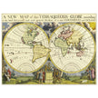 Ancient vintage world map by Edward Wells. Double hemisphere cartography.