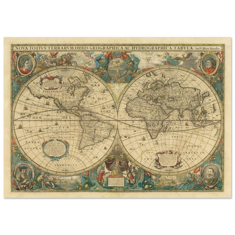 Nova totius terrarum orbis 1630 old world map poster by Hendrik Hondius