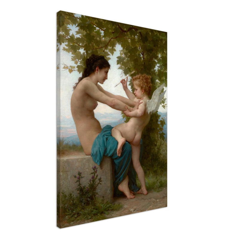 Canvas Cupid and love. A Young Girl Defending Herself against Eros by William Adolphe Bouguereau Antique painting. Greek mythology