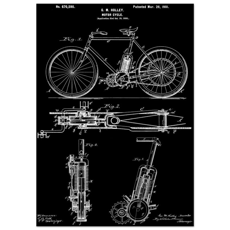 vintage motorcycle patent by G. M Holley.