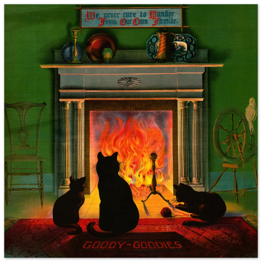 Cats in front of fireplace  vintage print 1906