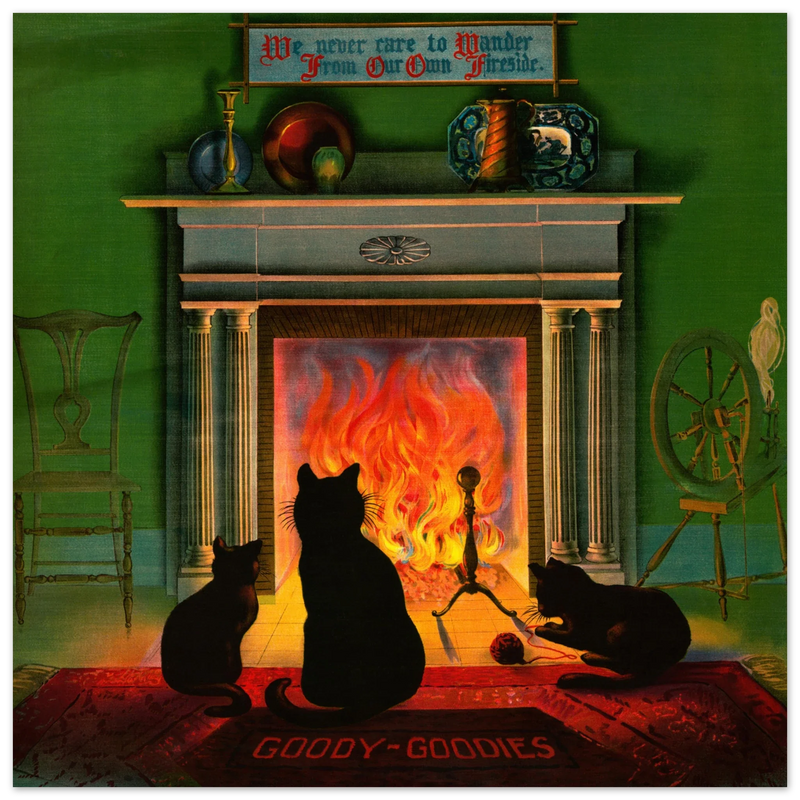 Cats in front of fireplace  vintage print 1906