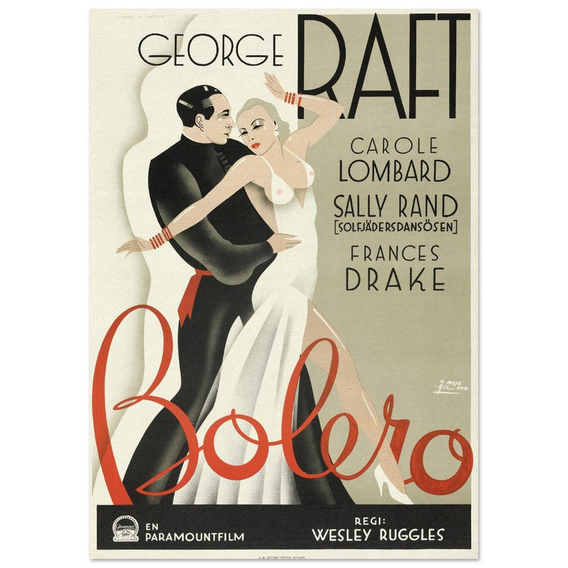 Bolero George Raft and Carole Lombard movie poster. Sweddish version Vintage prints of famous films