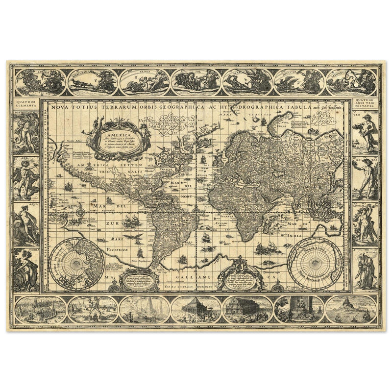 Ancient World Map   by Willem Janszoon Blaeu XVII Century.