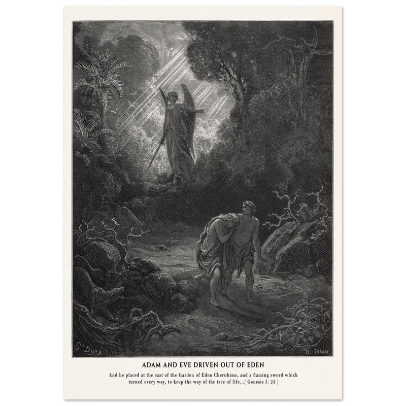 Gustave Dore The Bible engraving print . Adam and Eve driven out from Eden.