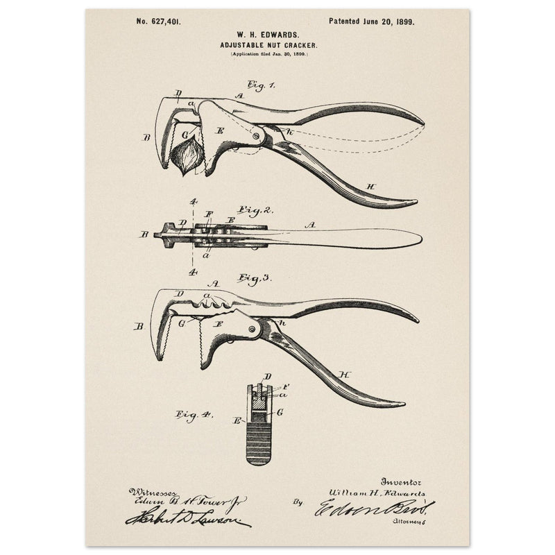 Vintage Adjustable Nut Cracker patent by William H. Edwards.