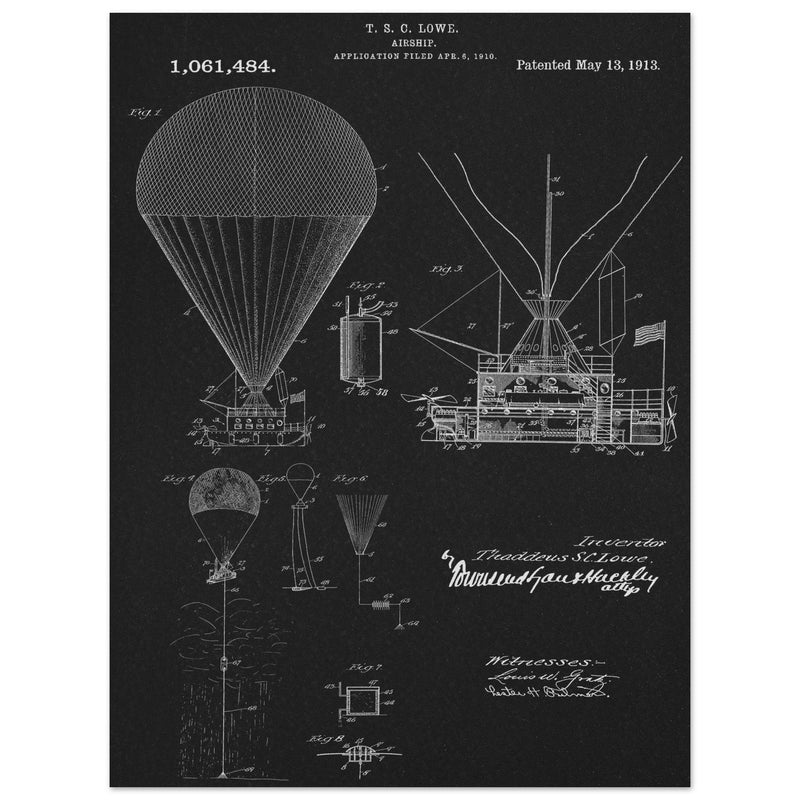Airship patent illustration by T S C Lowe. Air Balloon