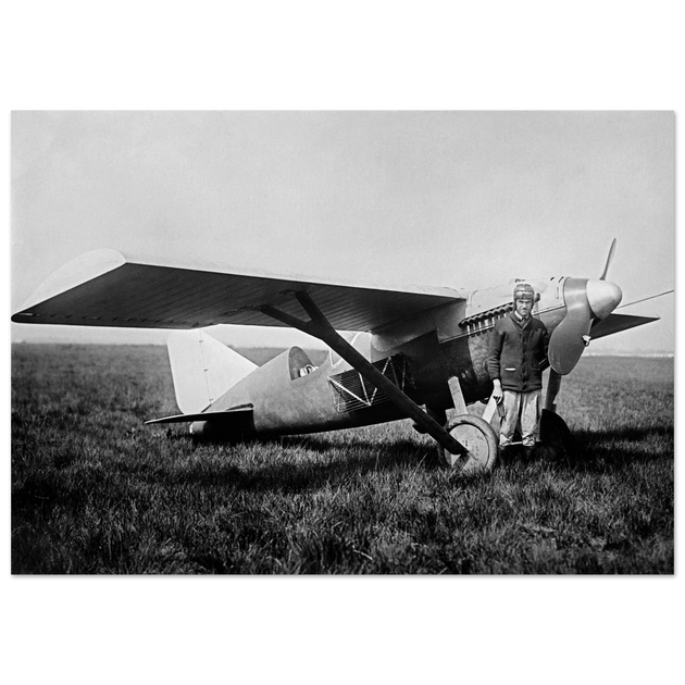 American aviator Roland Rohlfs stands in front of vintage airplane 1920 Fine art