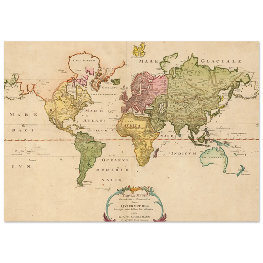1783 Map of the world showing the distribution of mammals