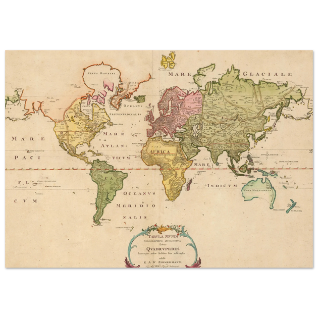 1783 Map of the world showing the distribution of mammals