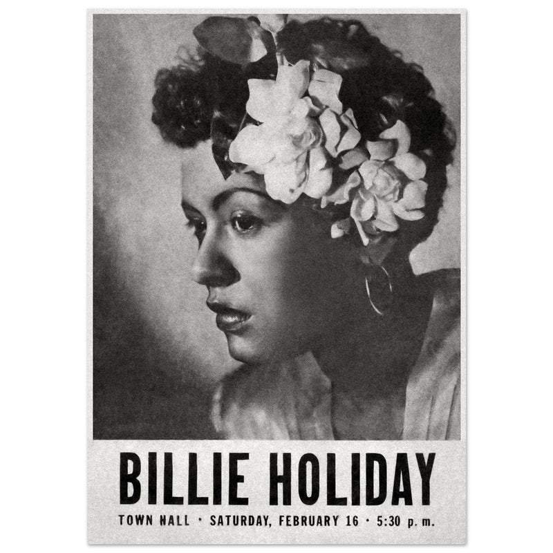 Billie Holiday concer music poster in New York City Town Hall in 1946.