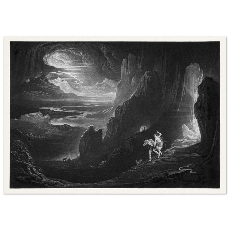 John Martin Paradise Lost vintage mezzoting engraving . Adam and Eve Driven Out of Paradise.