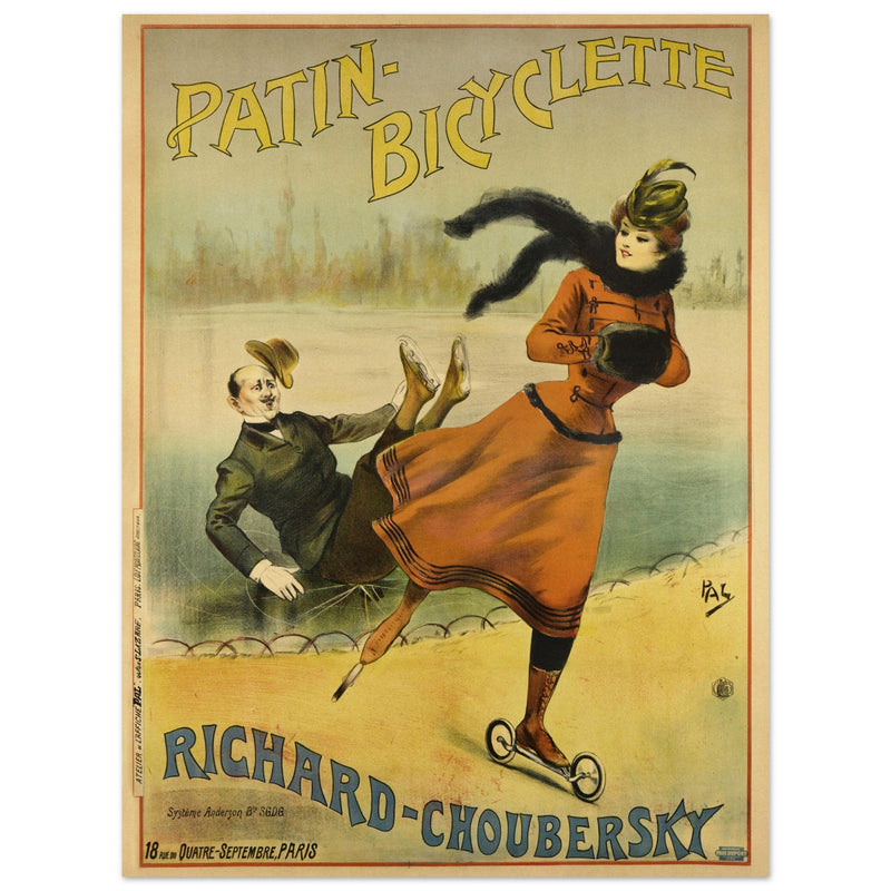 Richard Choubersky print Patin Bicyclette. Art Nouveau bicycle advertising poster. decoration.