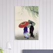 Two women in the rain by Ohara Koson
