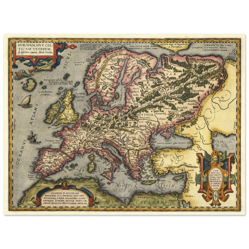 Ancient map of celtic Europe by Abraham Ortelius.