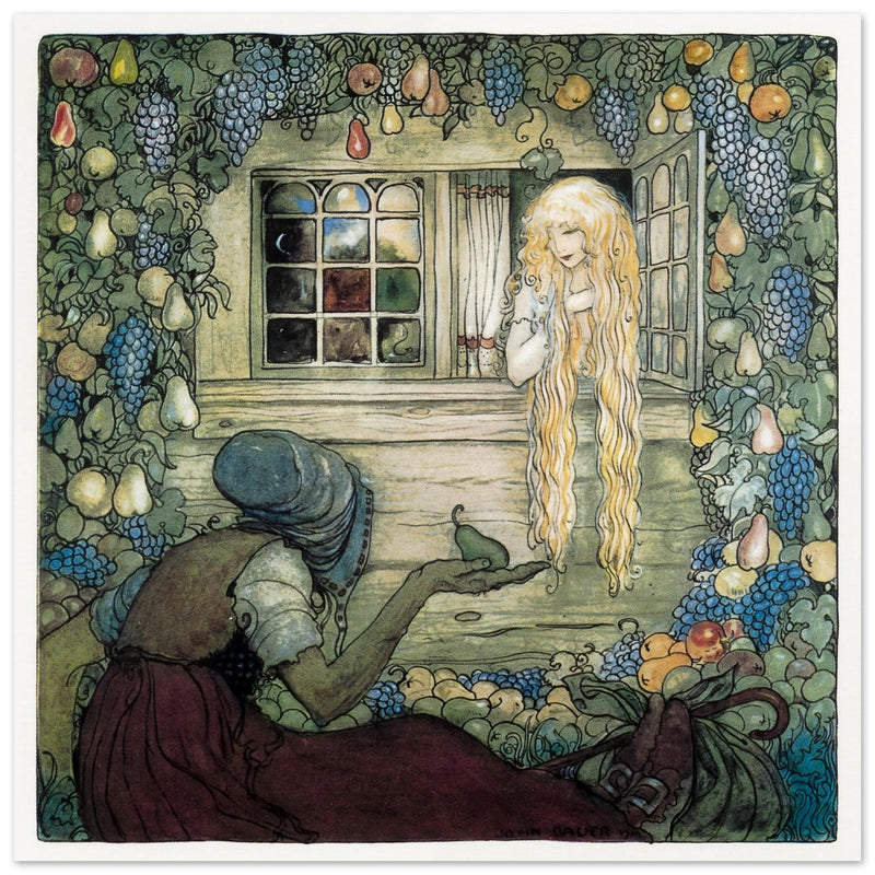 John Bauer vintage illustration print . From the fairy tale The Magician's Cape.
