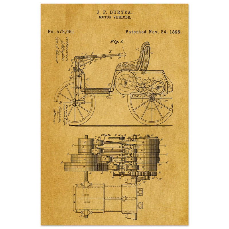 Motor Vehicle patent drawing by James Frank Duryea.