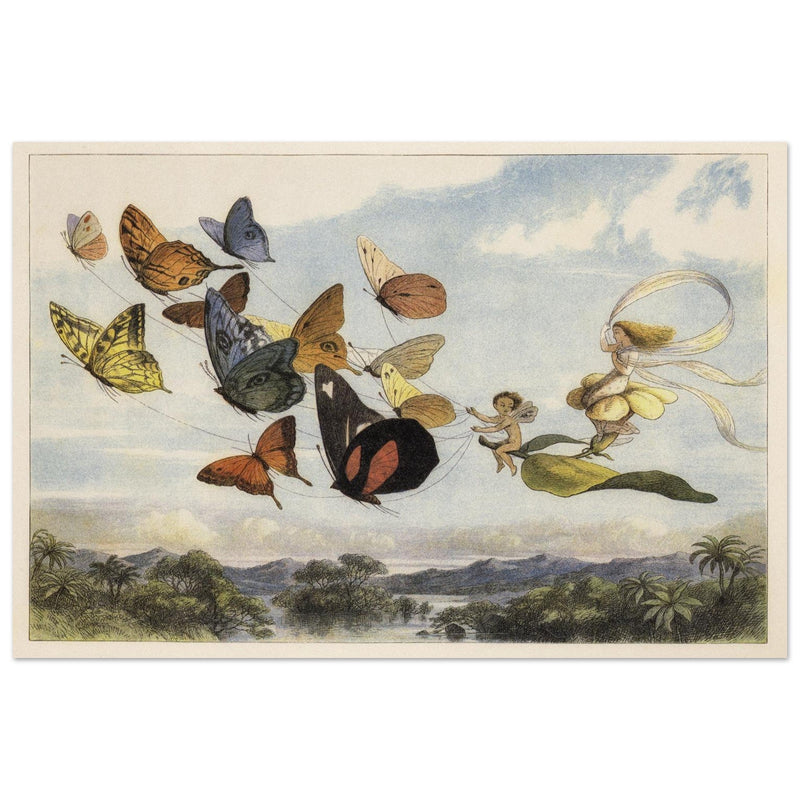 Richard Doyle illustration for Fairyland. The Fairy Queen in her carriage driven by butterflies.