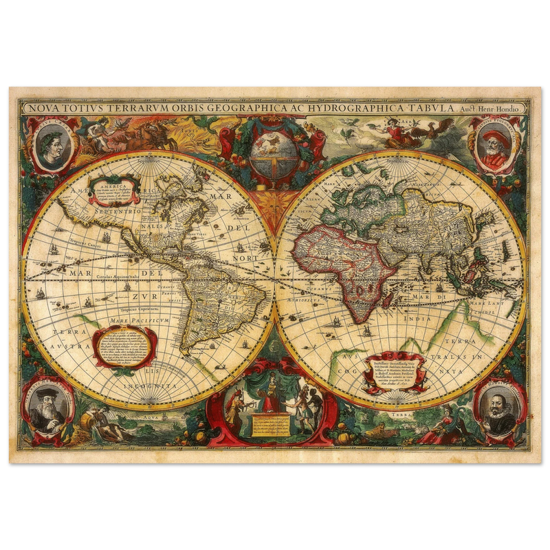 Nova Totius Terrarum Orbis Geographica ac Hydrographica Tabula by Henricus Hondius