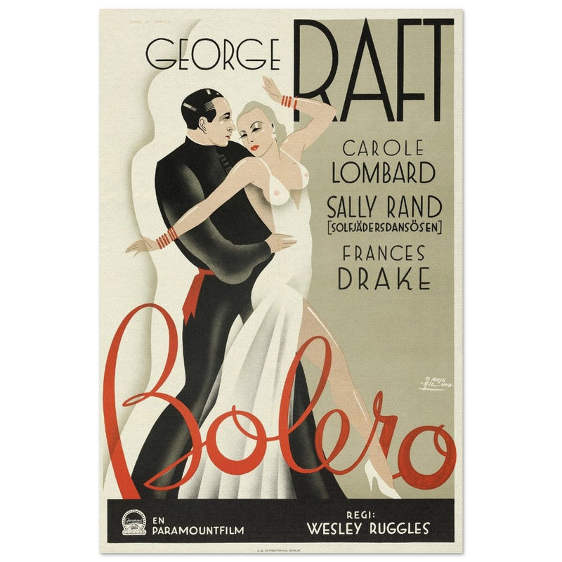 Bolero George Raft and Carole Lombard movie poster. Sweddish version Vintage prints of famous films