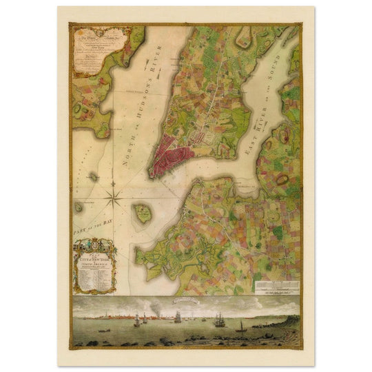 Beautiful antique old map from above of New York City 1770 by Bernad Ratzer