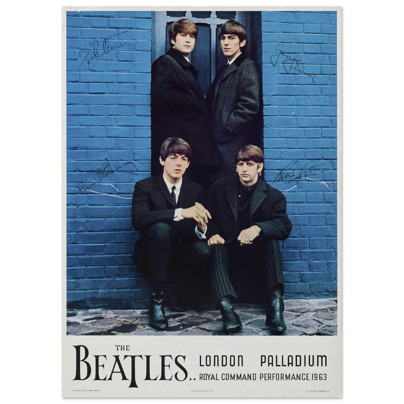 The Beatles Royal Command concert London Palladium Venue. Vintage music poster reproduction.
