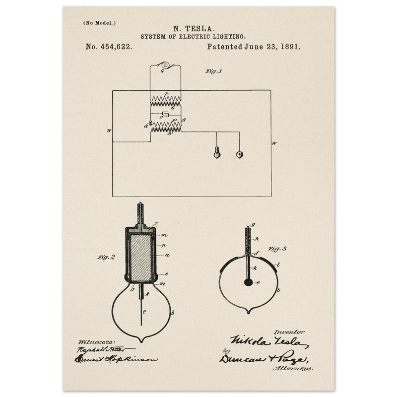 Electric Lighting patent  by Nikola Tesla.