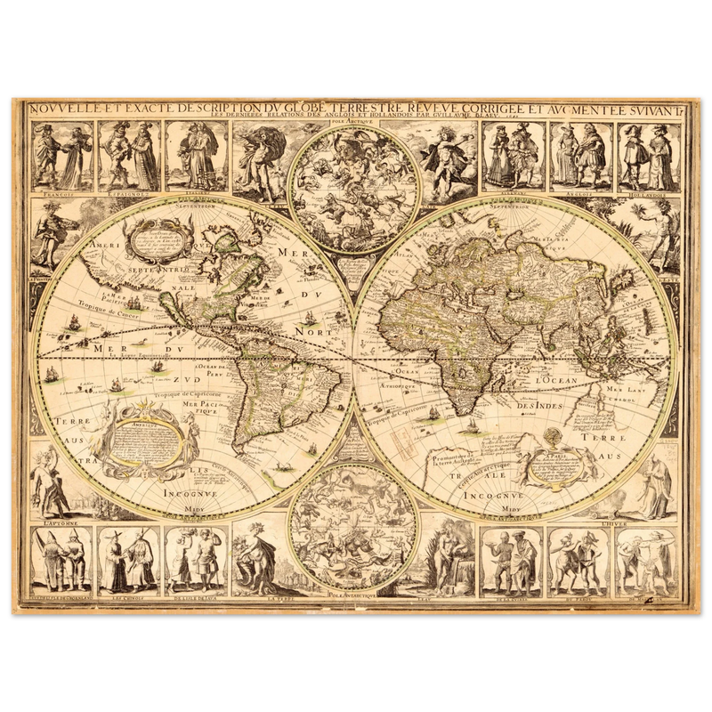 World map. Nouvelle et Exacte Description du Globe Terrestre Reveue Corrigee et Augmentee ... by Guillaume Blaeu