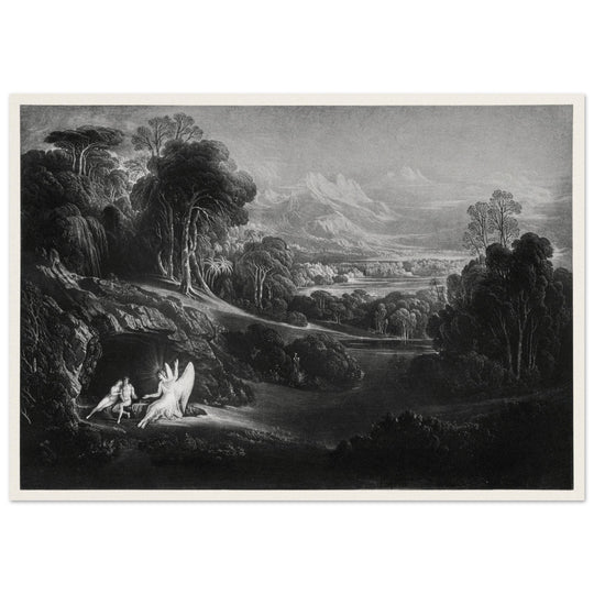 John Martin Paradise Lost vintage mezzoting engraving . Raphael Conversing with Adam and Eve .