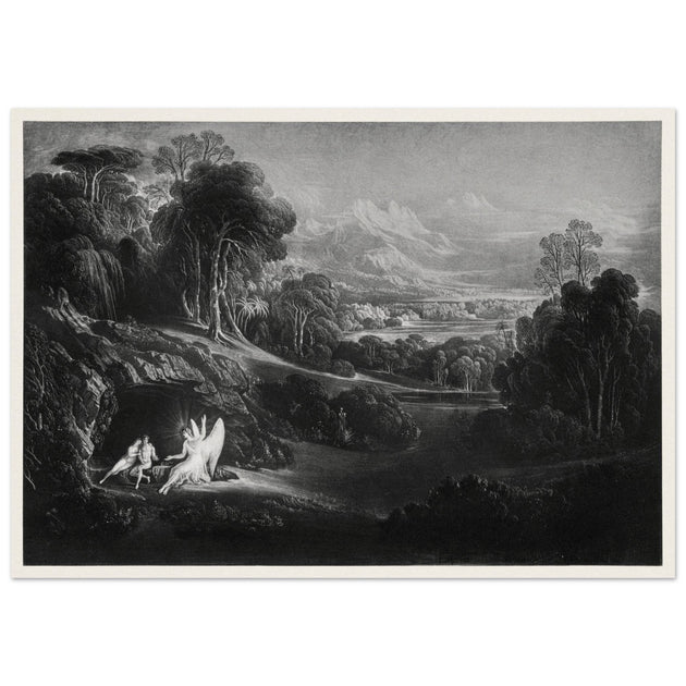 John Martin Paradise Lost vintage mezzoting engraving . Raphael Conversing with Adam and Eve .