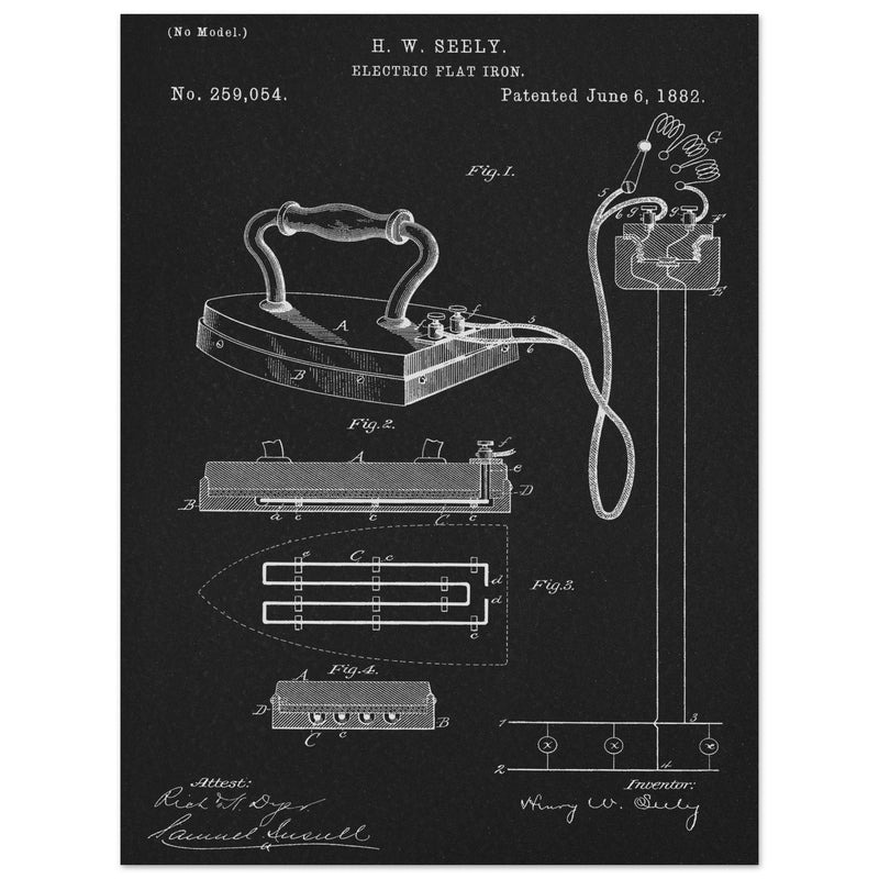Electric Flat Iron patent by Henry W. Seeley Patent 259.054