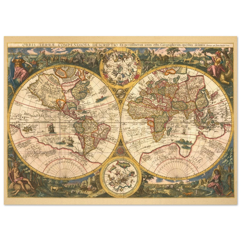1596 World map by Arnold and Hendrik Van Langren. Orbis Terrae Compendiosa map fine art map is a marvel of historic cartography