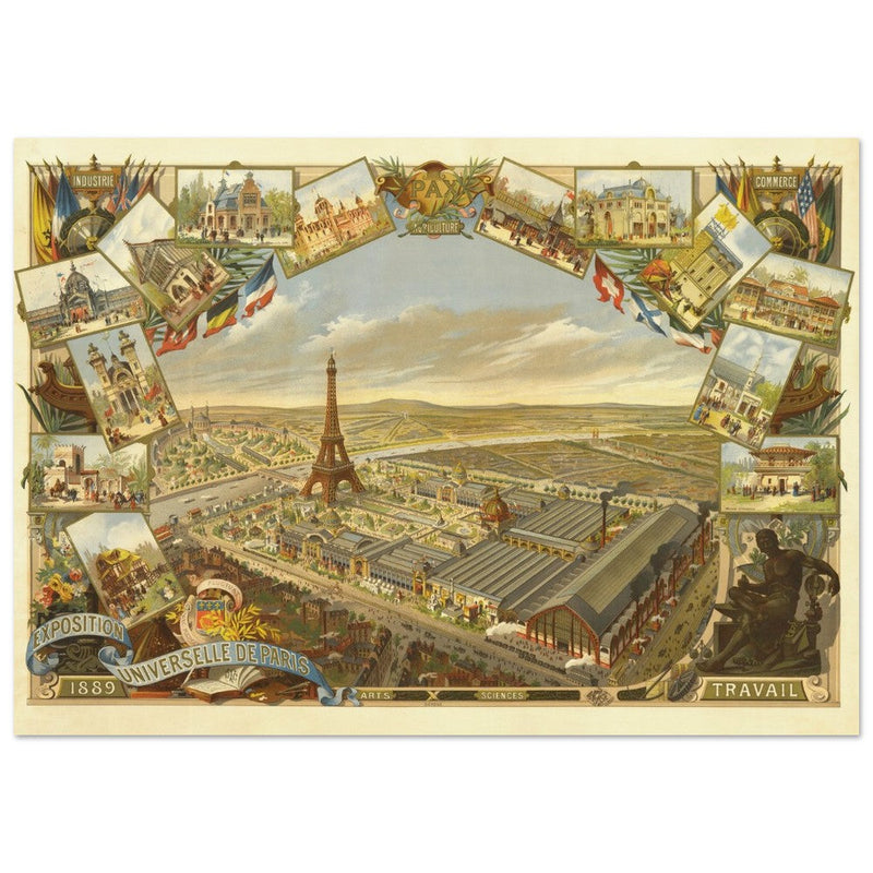 Exposition Universelle de Paris 1889. Eiffel Tower and Paris city view.